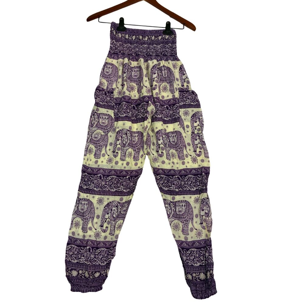 The Elephant Pants Women's S Purple Elephant Print Harem Boho Yoga Pants